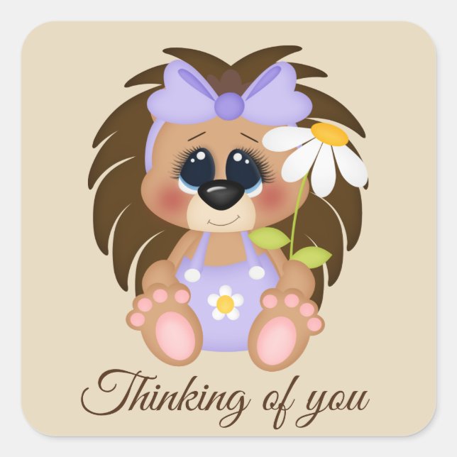 Cute Thinking of you hedgehog add message Square Sticker (Front)