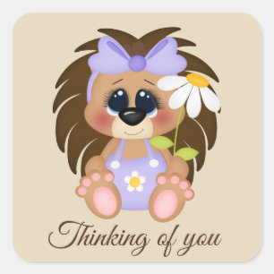 Cute Thinking of you hedgehog add message Square Sticker