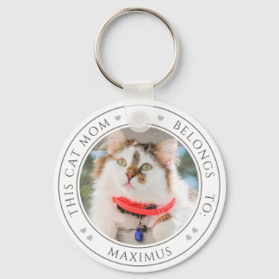 Cute This Cat Mom Belongs to Name Custom Photo Keychain