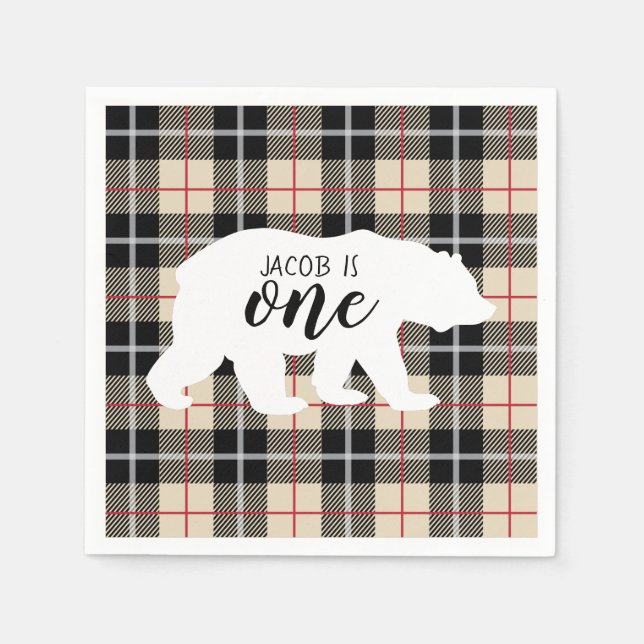 Cute Thomson Camel Pattern Bear 1st Birthday Party Napkin (Front)