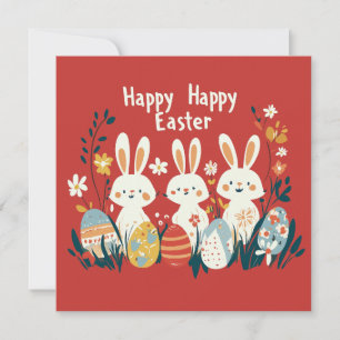 Cute Three Bunnies Easter Card
