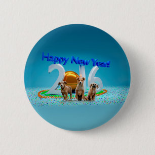 Cute Three Dogs Wishing Happy New Year 2016 2 Inch Round Button