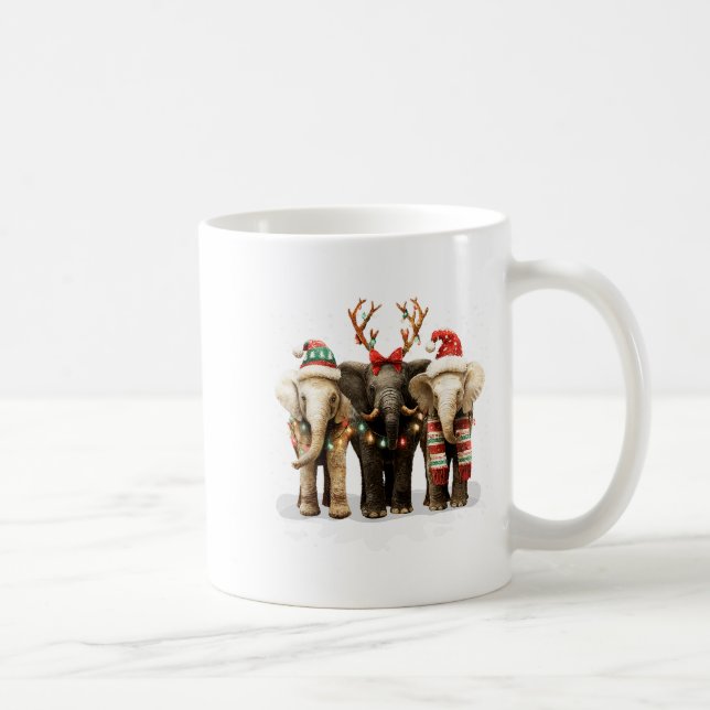 Cute Three Elephants Christmas Lights Merry Bright Coffee Mug (Right)