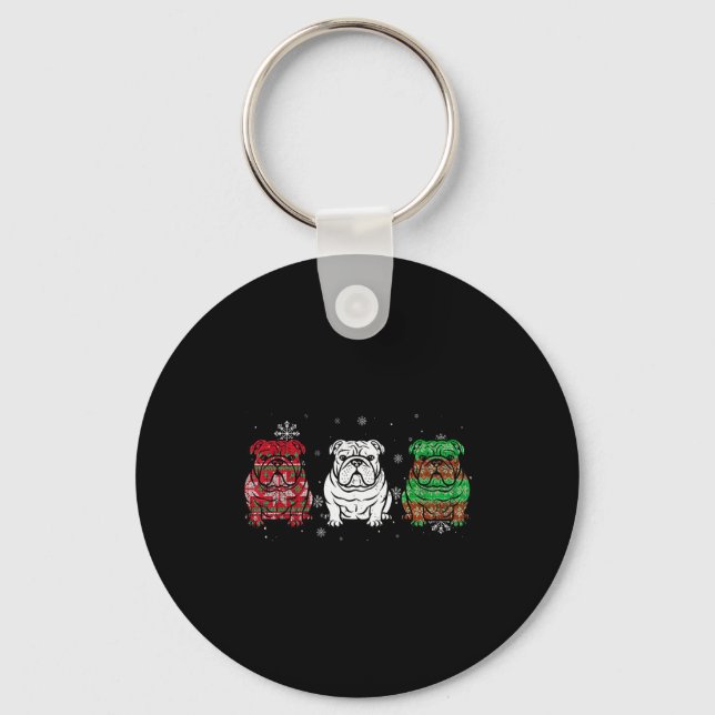 Cute Three English Bulldog Christmas For Women Men Keychain (Front)