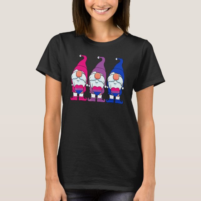 Cute Three Gnomes Bisexual Flag Bisexuality Pride  T-Shirt (Front)