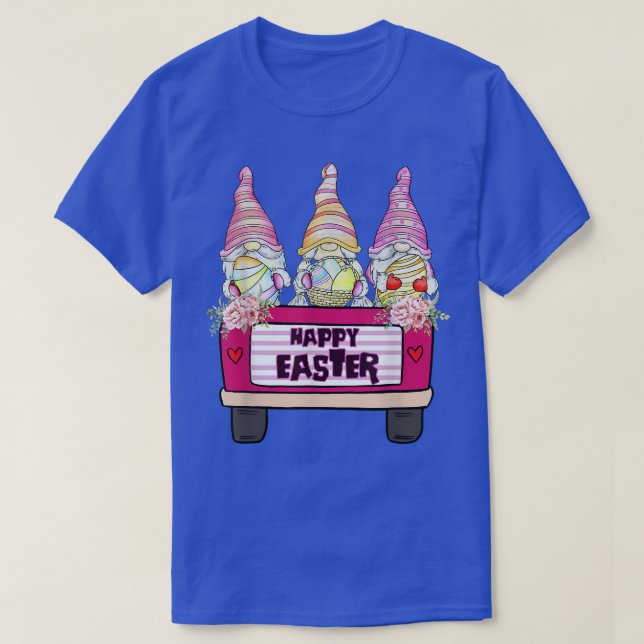 Cute Three Gnomes In Truck Bunny Egg Happy Easter  T-Shirt (Design Front)