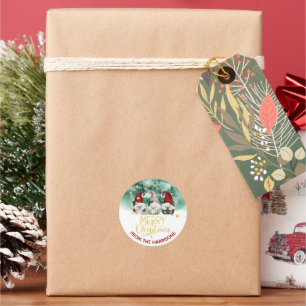 Cute Three Gnomes Merry Christmas Forest Classic R Round Sticker