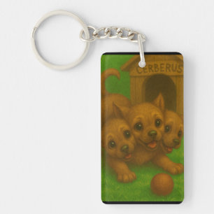 Cute Three-Headed Puppy-Eyed Cerberus Fantasy Art Keychain