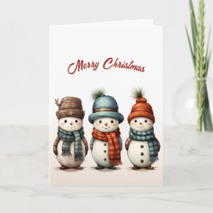 Cute Three Snowmen Illustration Christmas  Card
