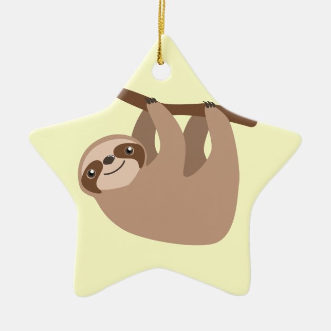 Cute Three-Toed Sloth Ceramic Ornament (Front)