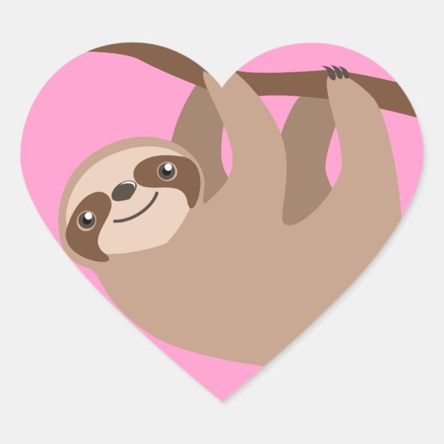 Cute Three-Toed Sloth Heart Sticker (Front)