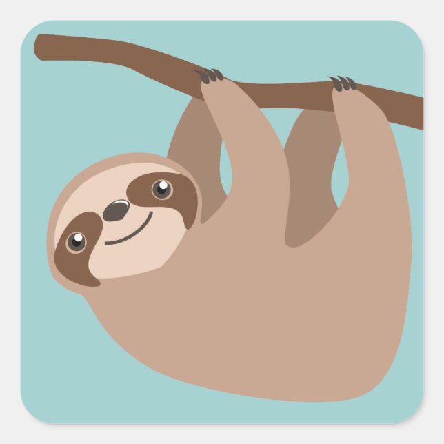 Cute Three-Toed Sloth Square Sticker (Front)