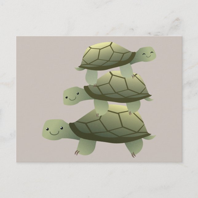 Cute Three Tutles Stacked Terrapin Postcard (Front)