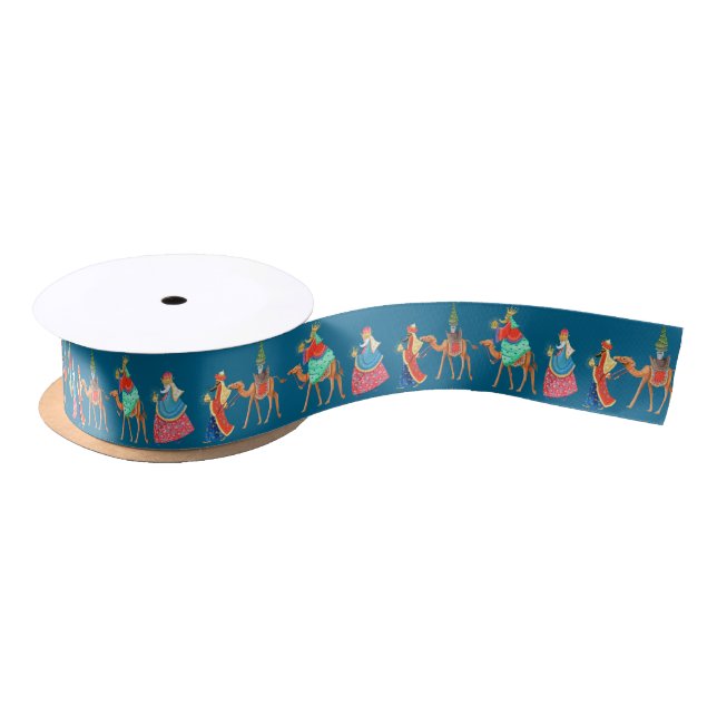 Cute Three Wise Men Christmas Holiday Satin Ribbon (Spool)