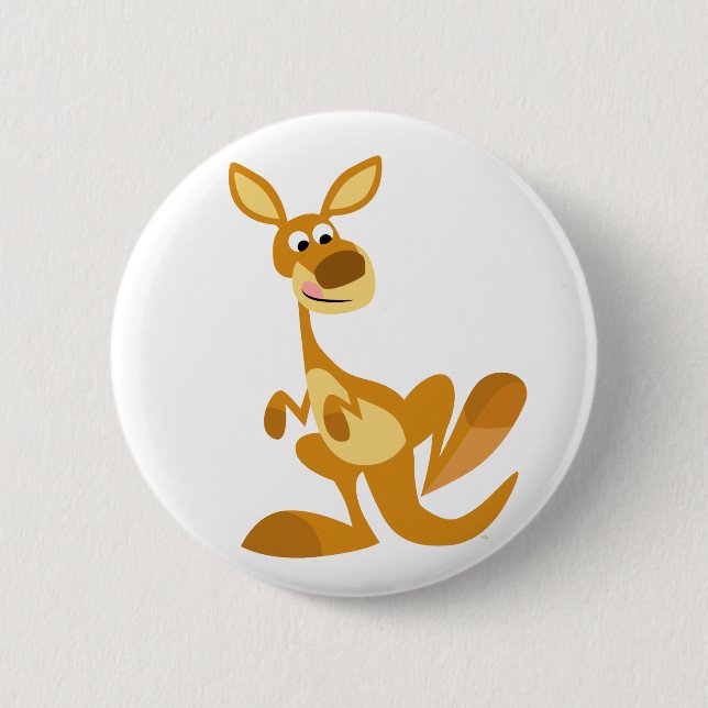 Cute Thumping Cartoon Kangaroo Button Badge (Front)