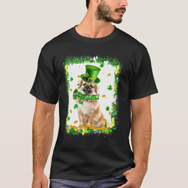 Cute Tibetan Spaniel Dog St Patricks Day Irish Sha T-Shirt (Front)