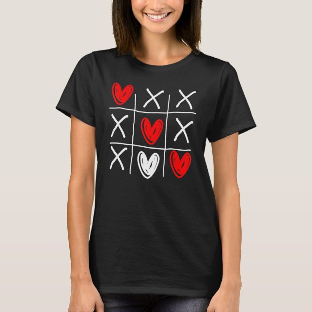 Cute Tic Tac Toe Hearts Valentines Day T-Shirt (Front)