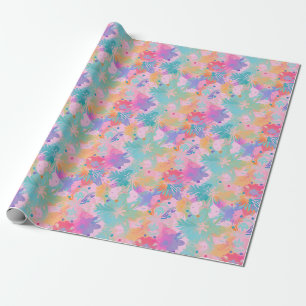 Cute Tie-Dye Stamp Pink Rainbow Flower Pattern Wrapping Paper