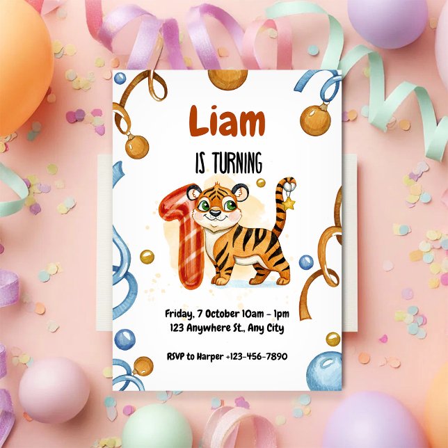 Cute Tiger 1er Anniversaire Fête Invitation (Créateur téléchargé)