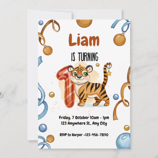 Cute Tiger 1er Anniversaire Fête Invitation (Devant)