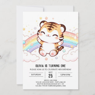 Cute Tiger 1st Birthday Invitation