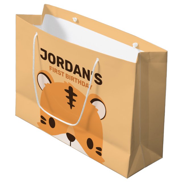 Cute Tiger Birthday Large Gift Bag (Front Angled)