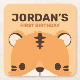 Cute Tiger Birthday Square Paper Coaster