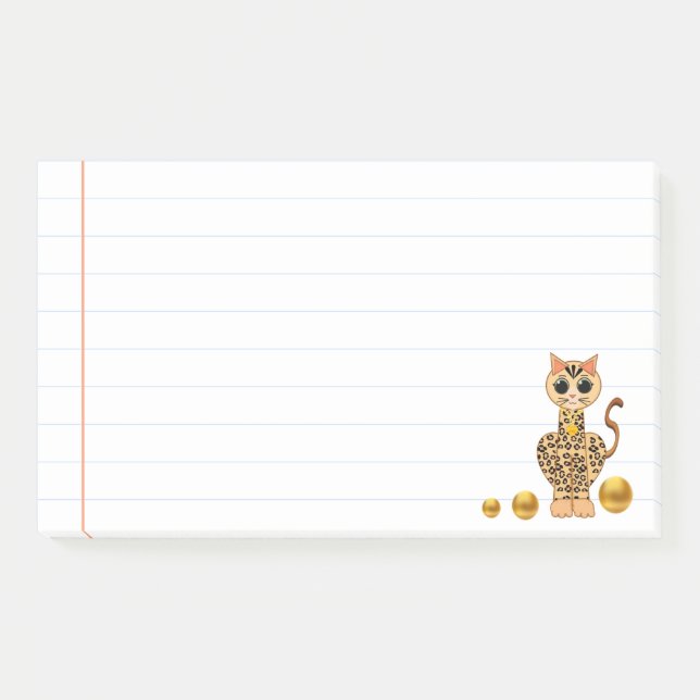 Cute Tiger Cat & Gold Dots Post-it Notes (Front)