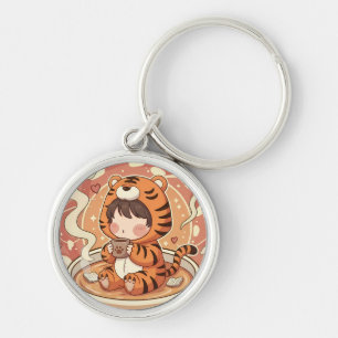 Cute Tiger Coffee Book Art Keychain