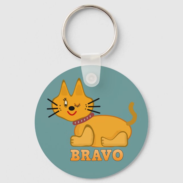 Cute tiger cub cat animal pet brave bravo cartoon keychain (Front)
