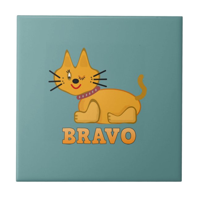 Cute tiger cub cat animal pet brave bravo cartoon  tile (Front)