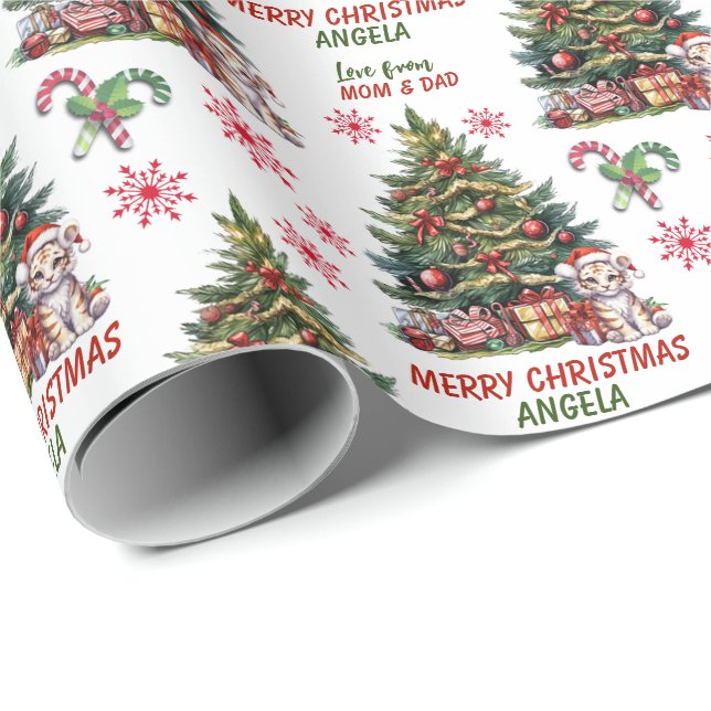 Cute Tiger Cub Christmas Tree Kids Wrapping Paper (Roll Corner)