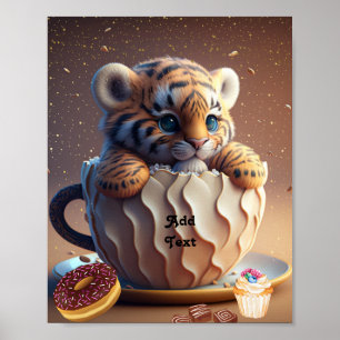 Cute Tiger Cub in a Mug Personalized Nursery Poster