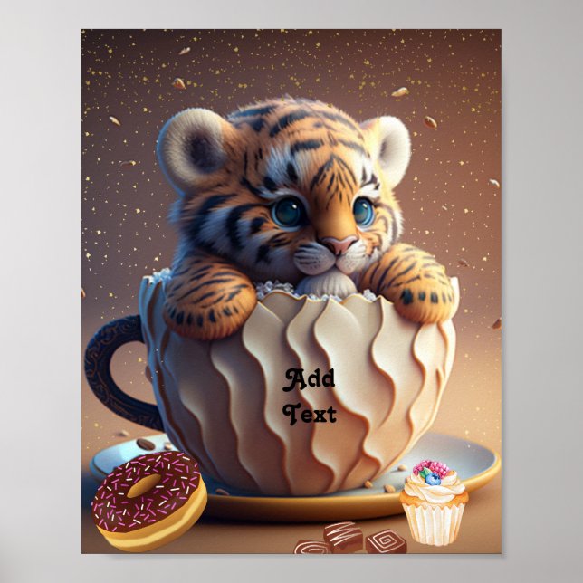 Cute Tiger Cub in a Mug Personalized Nursery Poster (Front)