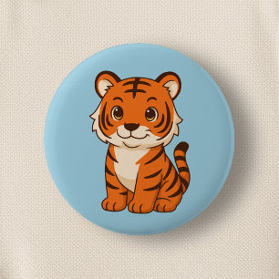 Cute Tiger Cub on Blue 2 Inch Round Button