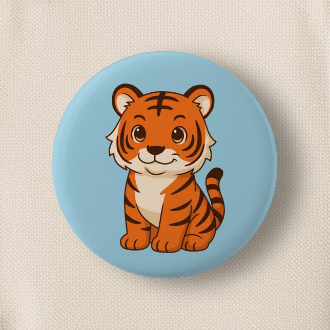 Cute Tiger Cub on Blue 2 Inch Round Button (Creator Uploaded)