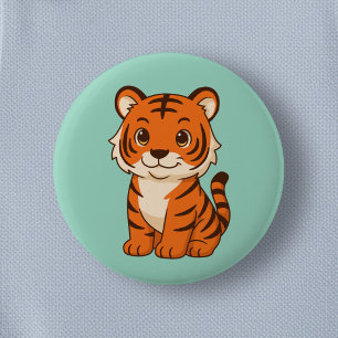 Cute Tiger Cub on Green 2 Inch Round Button