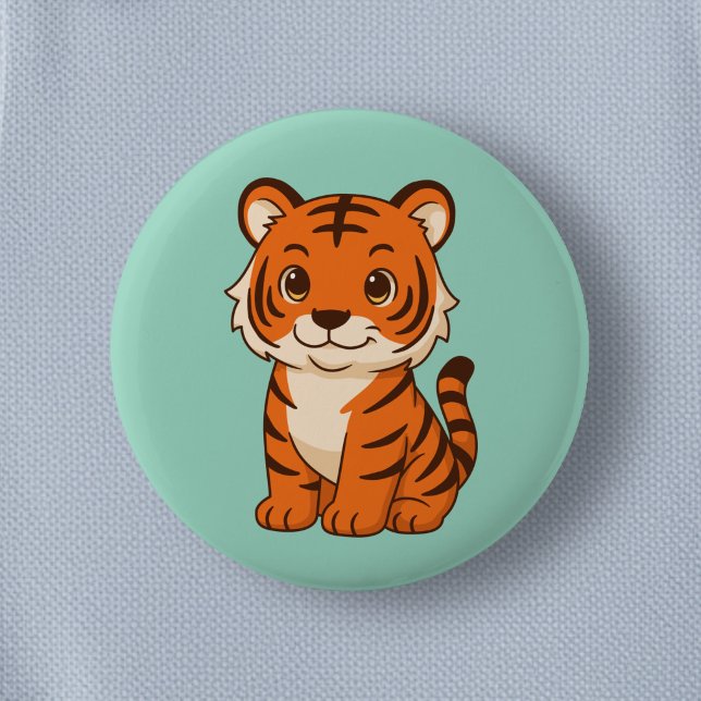 Cute Tiger Cub on Green 2 Inch Round Button (Creator Uploaded)