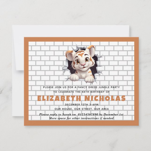 Cute Tiger Cub Peeking Out Invite Template Orange (Front)