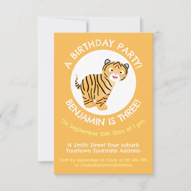 Cute tiger cub personalized cartoon birthday invitation (Front)