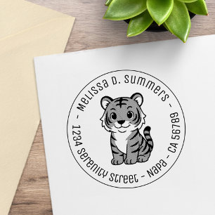 Cute Tiger Cub Round Address Rubber Stamp