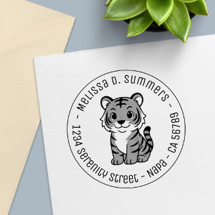 Cute Tiger Cub Round Address Self-inking Stamp