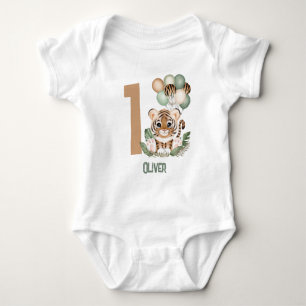 Cute Tiger Cub Wild One Boy 1st Birthday Baby Bodysuit