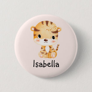 Cute Tiger Custom Name Personalized Kids Pin
