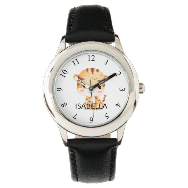 Cute Tiger Custom Name Personalized Kids Watch (Front)