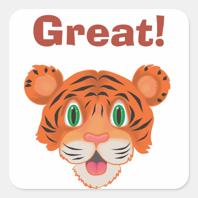 Cute Tiger Customizable Text Square Sticker (Front)