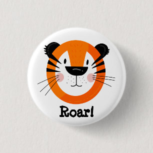 Cute Tiger Face Roar Art 1 Inch Round Button