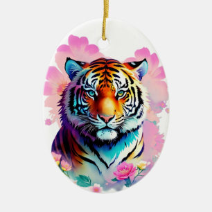 Cute Tiger Flowers  Ceramic Ornament