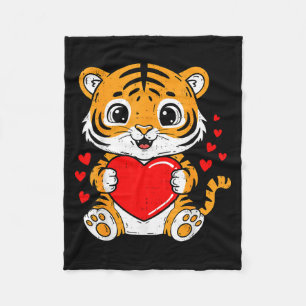 Cute Tiger Holding Heart Kawaii Valentines Day Men Fleece Blanket