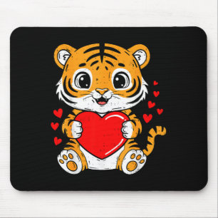 Cute Tiger Holding Heart Kawaii Valentines Day Men Mouse Pad